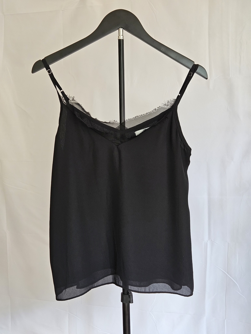 ​Allison Joy Black Eyelash Lace Trim Cami V-Neck Adjustable Straps